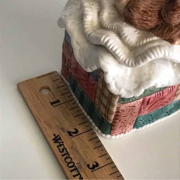 Fitz & Floyd 1992 Patchwork Quilted Teddy Bear With A Christmas Hat Trinket Box - Picture 15 of 16